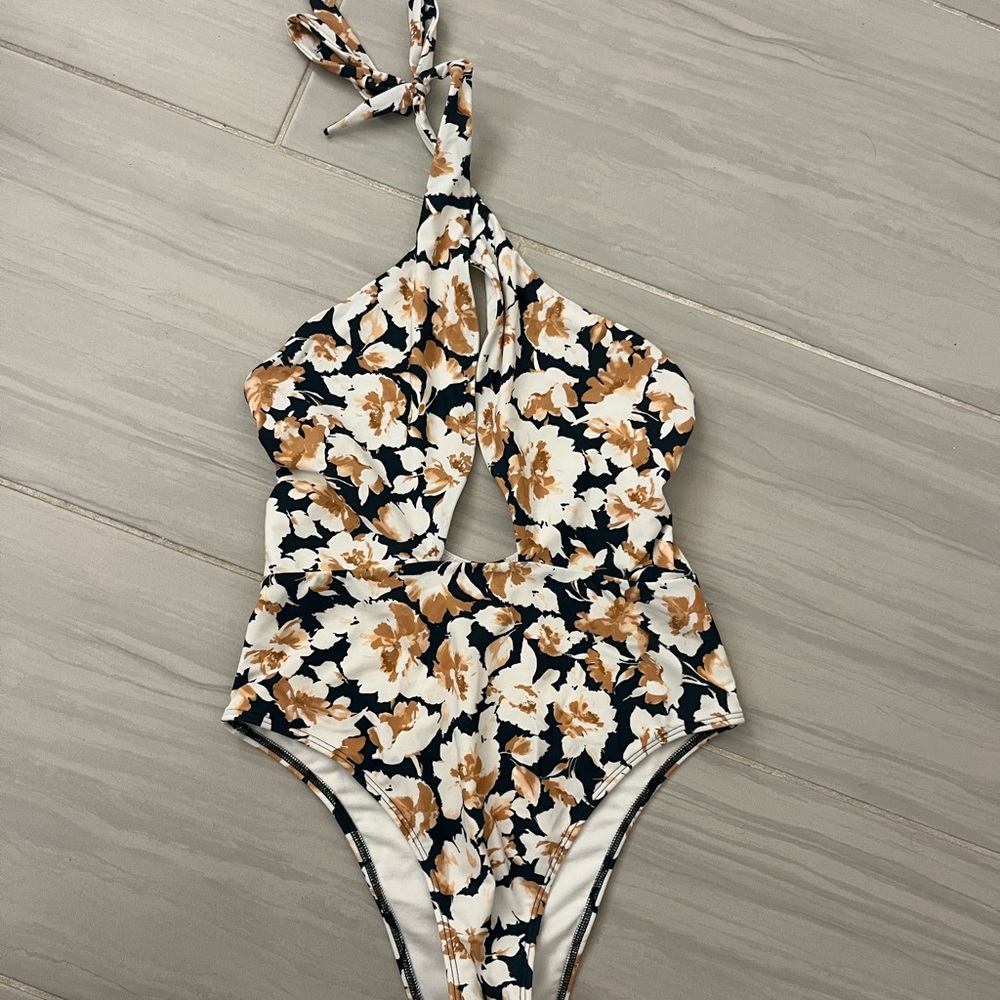 Abercrombie & Fitch Floral One Piece Swimsuit - Black and Cream